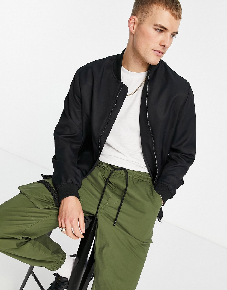 Topman recycled bomber jacket in black