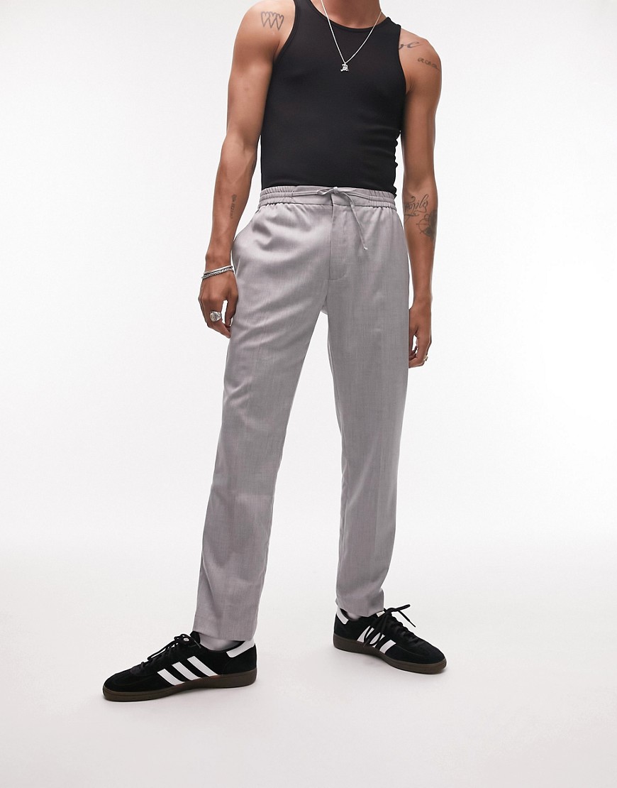 Topman recycled fabric smart pants with elastic waistband in gray