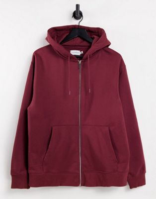 Topman co-ord full zip hoodie in burgundy