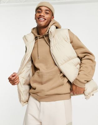 Topman recycled puffer gilet in stone