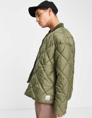 Topman quilted bomber jacket in olive - LGREEN