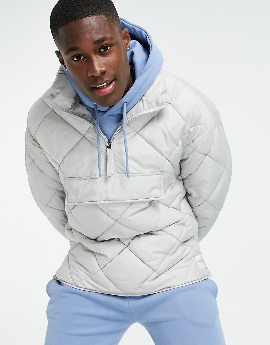 Topman recycled quilted funnel neck jacket in gray-Grey