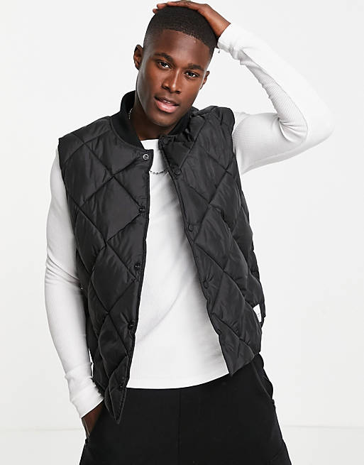 Topman recycled quilted gilet in black