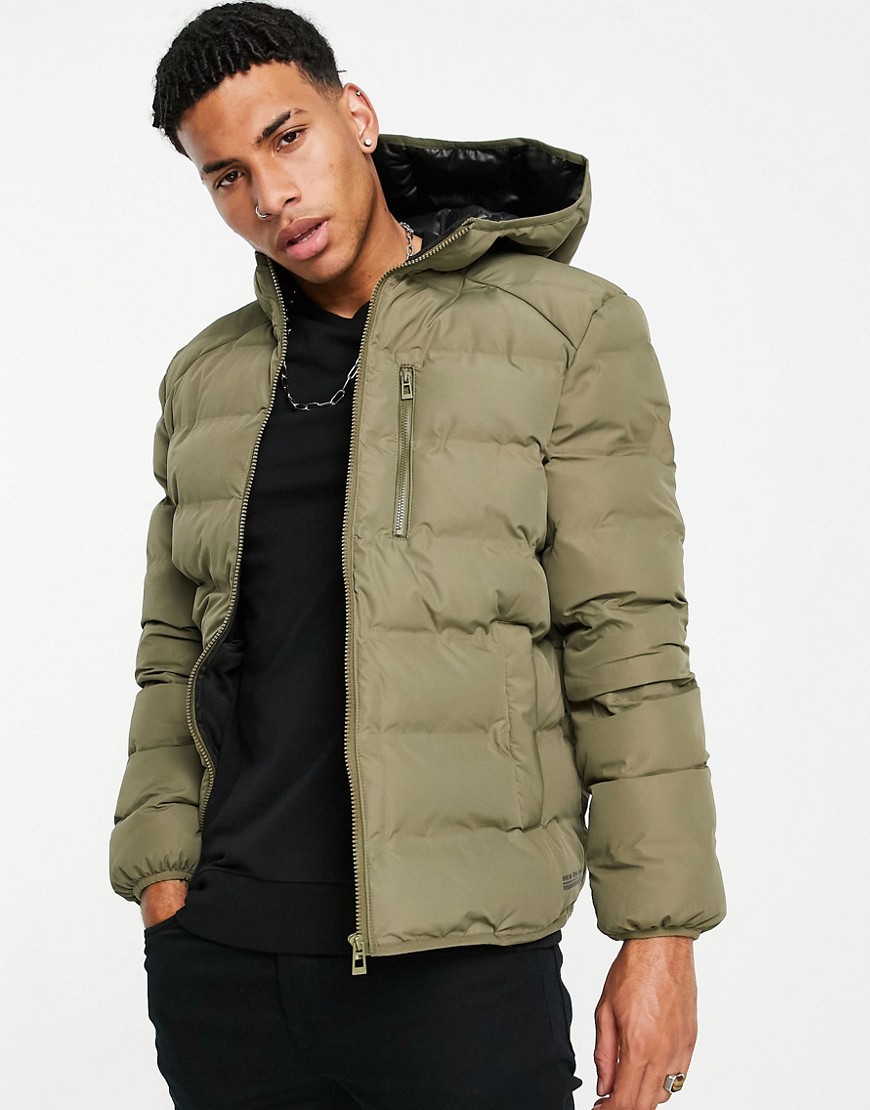 Topman recycled quilted liner jacket with padding in khaki-Green