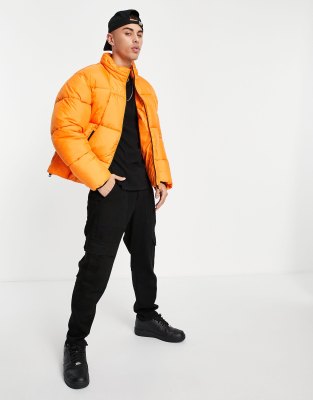 Topman quilted puffer jacket in orange