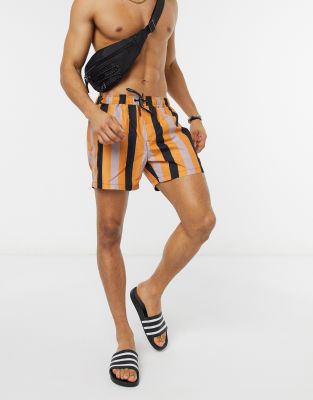 Topman recycled swim shorts with stripe in orange