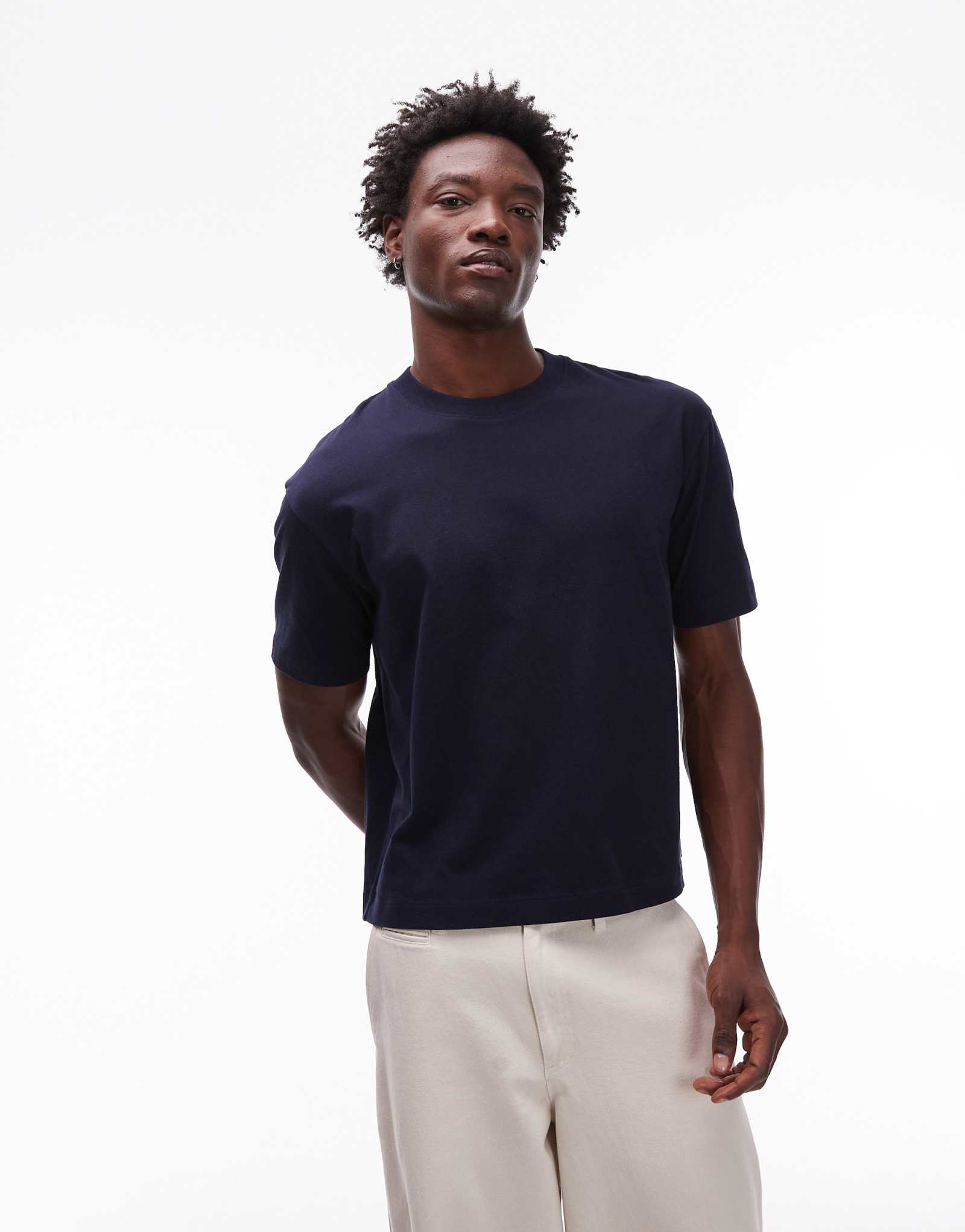 Футболка Topman regular crop fit темно-синего цвета