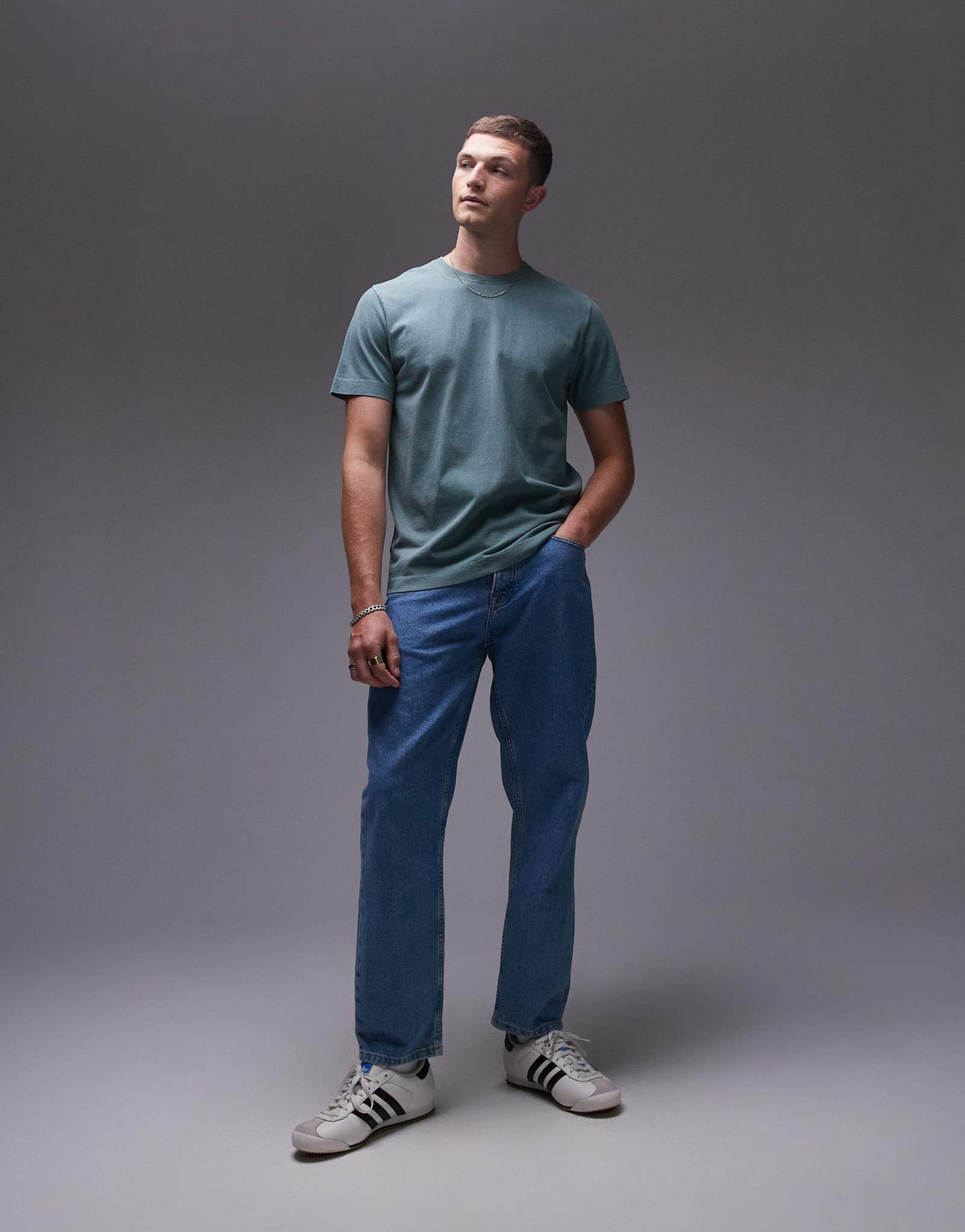 Футболка Topman regular essential зеленого цвета, застиранная