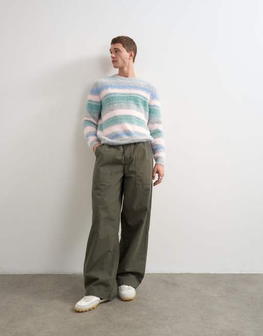 Topman regular fit abstract striped knitted jumper in grey, 5 of 5