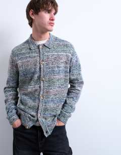 Model wearing Regular fit button polo with space-dye knit in multi