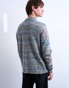 Model wearing Regular fit button polo with space-dye knit in multi