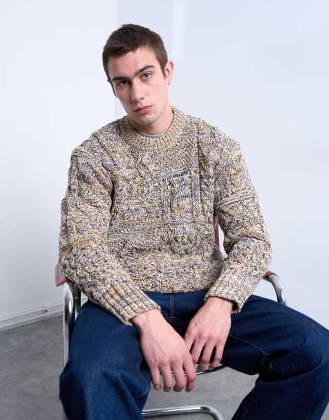 Topman regular fit cable knitted jumper in yellow twist - view 1