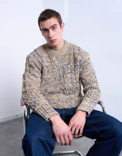 Regular fit cable knitted jumper in yellow twist
