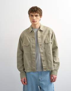 Regular fit canvas overshirt in putty