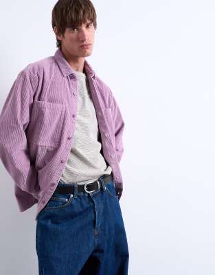 Topman Regular Fit Cord Shirt In Purple