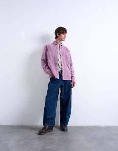 Model wearing Regular fit cord shirt in washed lilac
