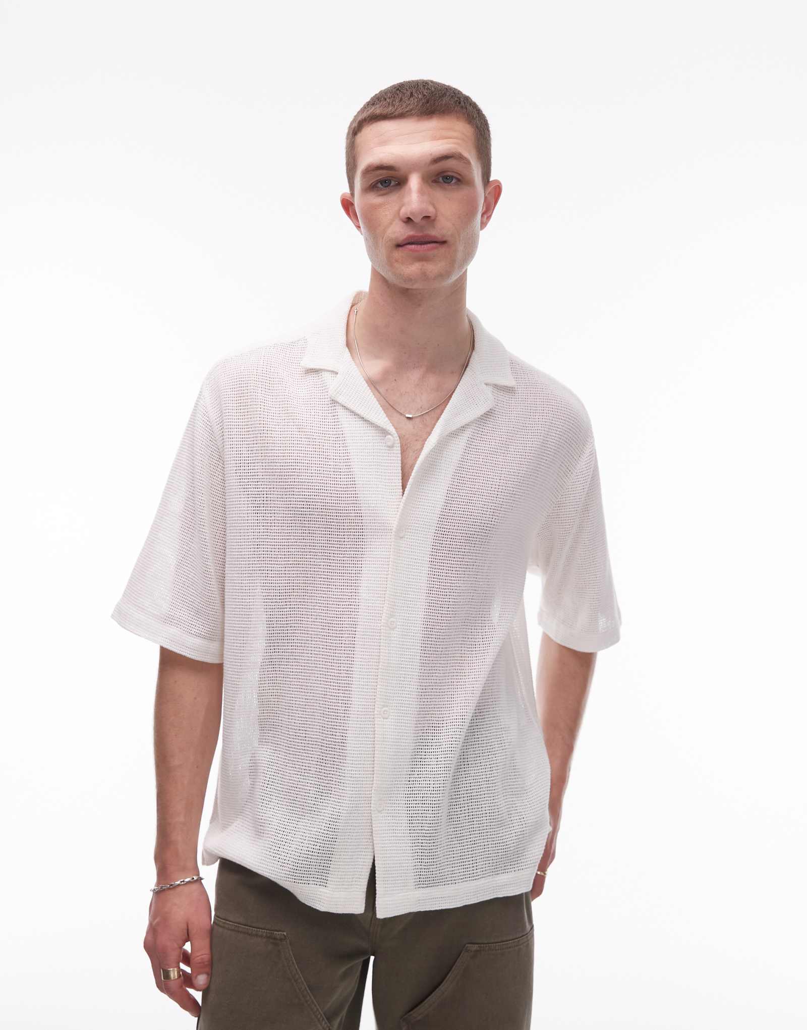 Вязаная рубашка Topman regular fit цвета экрю