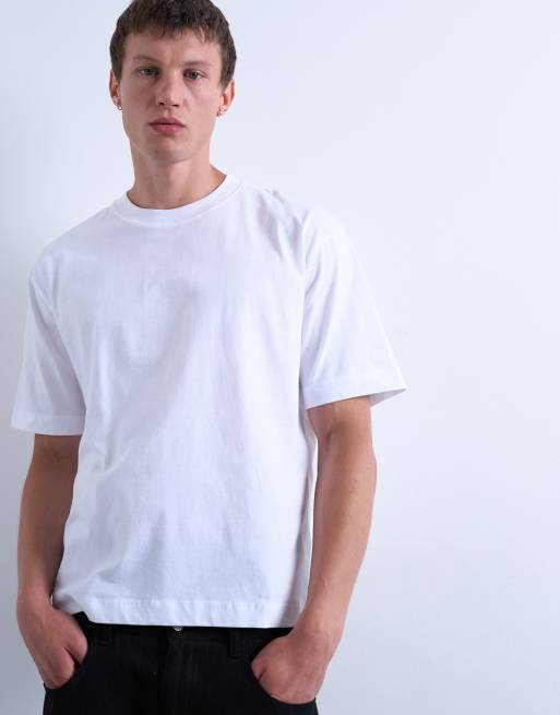 Topman – Regular Fit Cropped T-Shirt in Weiß