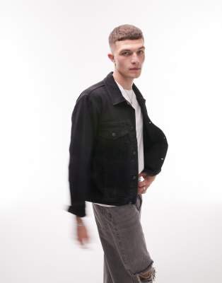 Topman regular fit denim jacket in black