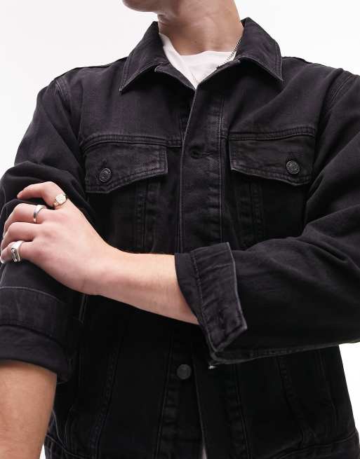 Topman denim hotsell jacket black