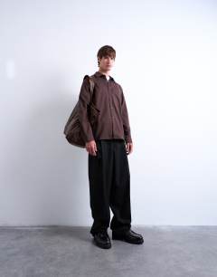 Regular fit flannel shirt in brown
