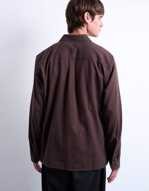 Topman regular fit flannel shirt in brown, 5 of 5
