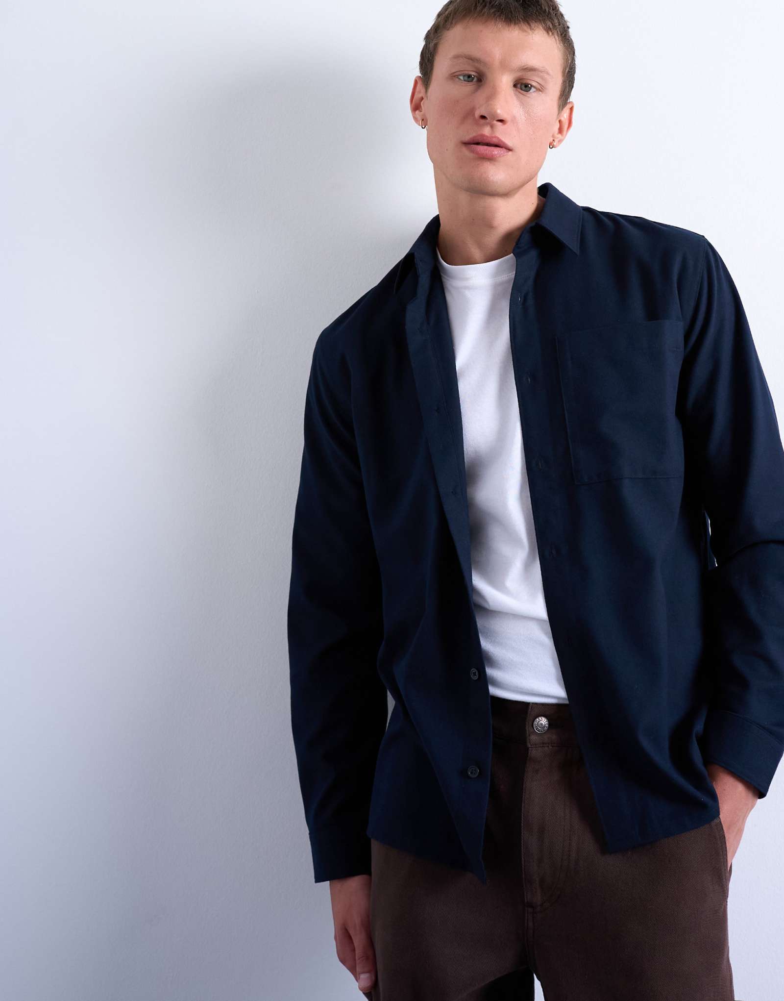 Фланелевая рубашка Topman обычного покроя темно-синего цвета