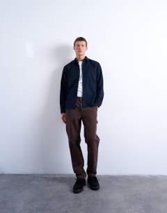 Model wearing Regular fit flannel shirt in navy