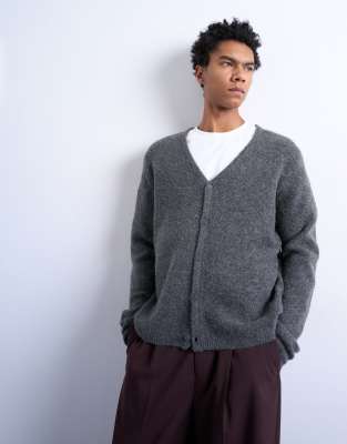 Topman Regular Fit Knit Cardigan In Gray