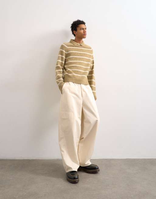 Topman regular fit knit crewneck polo shirt with stripes in heathered brown, 5 of 5