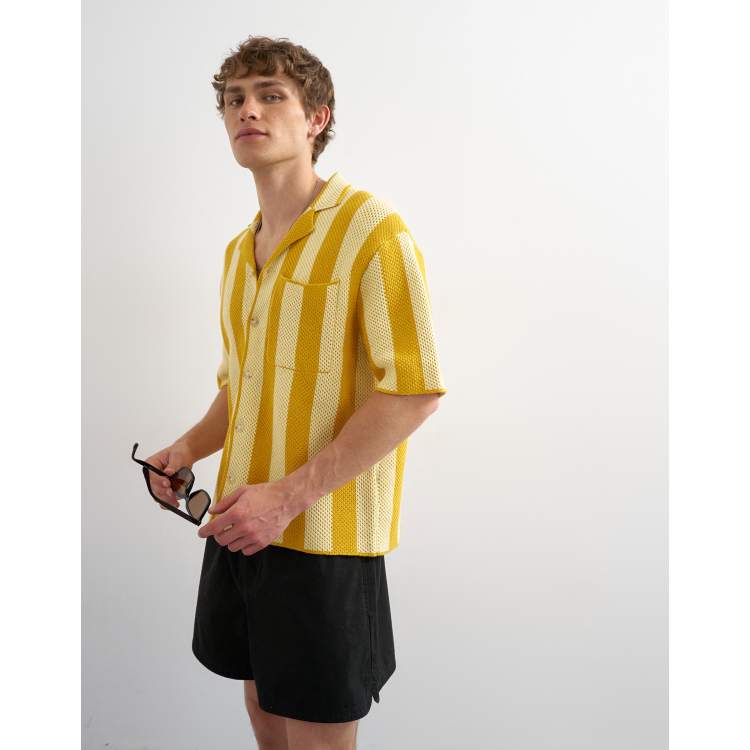 Topman regular fit knit texture striped shirt in yellow | ASOS