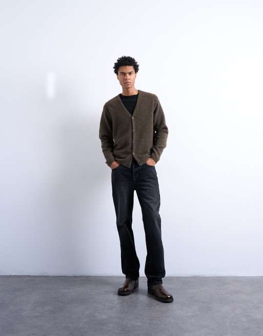 Topman regular fit knitted cardigan in brown, 3 of 5