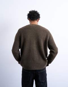 Model wearing Regular fit knitted cardigan in brown