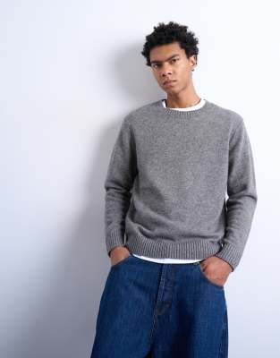 Regular fit knitted crew neck jumper with wool in grey