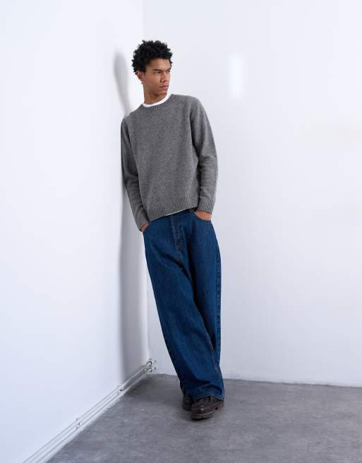 Topman regular fit knitted crew neck jumper with wool in grey, 2 of 5