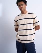 Topman regular fit knitted t-shirt with stripe in cream