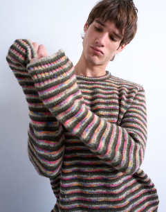 Regular fit knitted twist stripe jumper in khaki