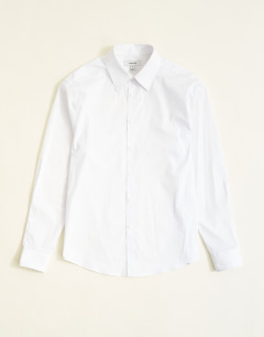Model wearing Regular fit long sleeve formal stretch shirt in white