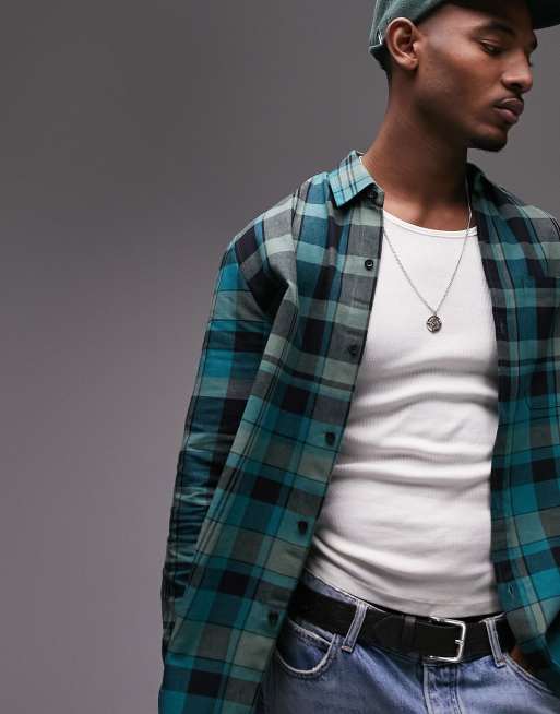 Topman Regular fit overhemd van flanel met micro ruit en lange