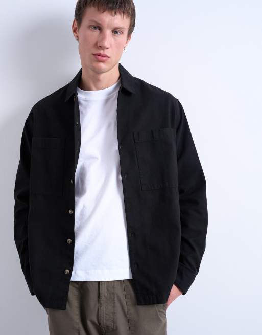 Topman - Regular-fit overshirt van keperstof in zwart, 3 van 5