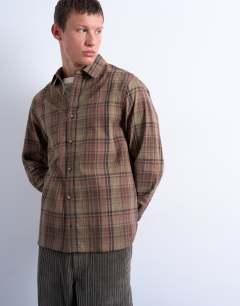 Regular fit poplin check shirt in green