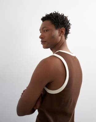 Topman Regular Fit Ringer Tank Top In Brown