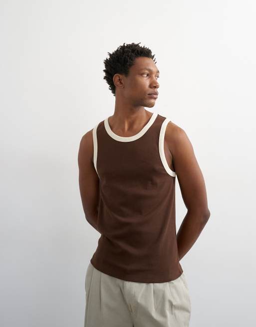Topman regular fit ringer tank top in brown, 2 of 5