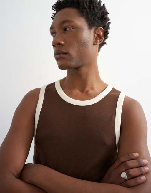 Topman regular fit ringer tank top in brown, 3 of 5