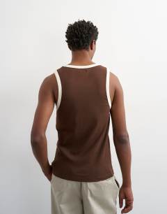 Model wearing Regular fit ringer vest in brown