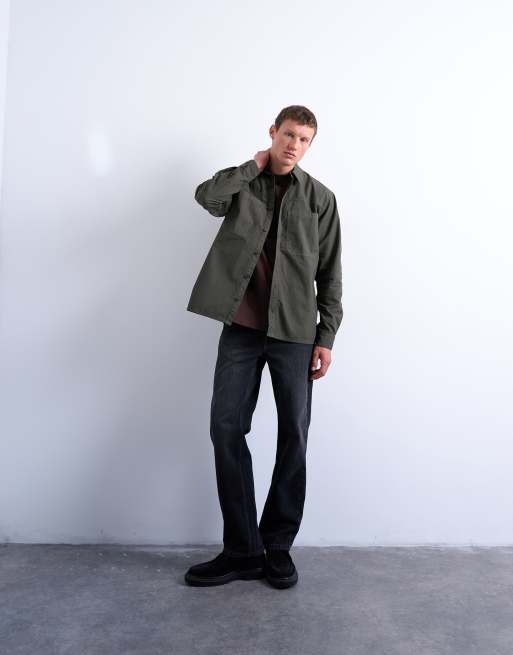 Topman - Regular-fit ripstop overshirt in kaki met wassing, 2 van 5