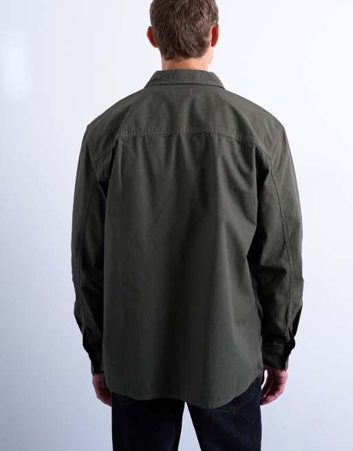 Topman - Regular-fit ripstop overshirt in kaki met wassing, 5 van 5