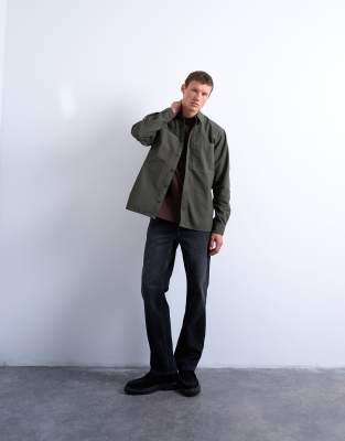 Topman Regular Fit Ripstop Overshirt In Green