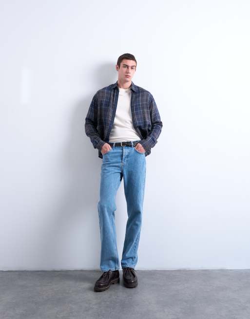 Topman regular fit sheer check shirt in navy, 2 of 5