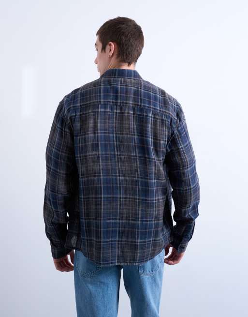 Topman regular fit sheer check shirt in navy, 3 of 5